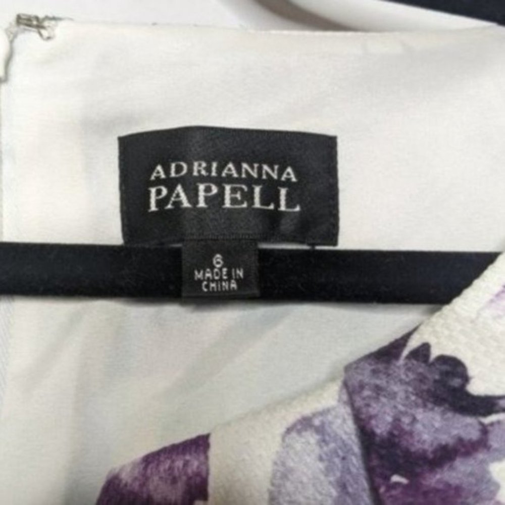 Adrianna Papell Dress 6 Medium Purple Floral Dress Sleeveless Ruched Sheath Text - Picture 4 of 9